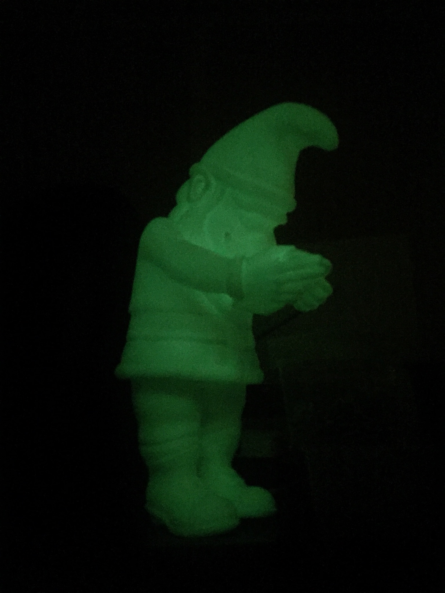 A glow-in-the-dark garden gnome